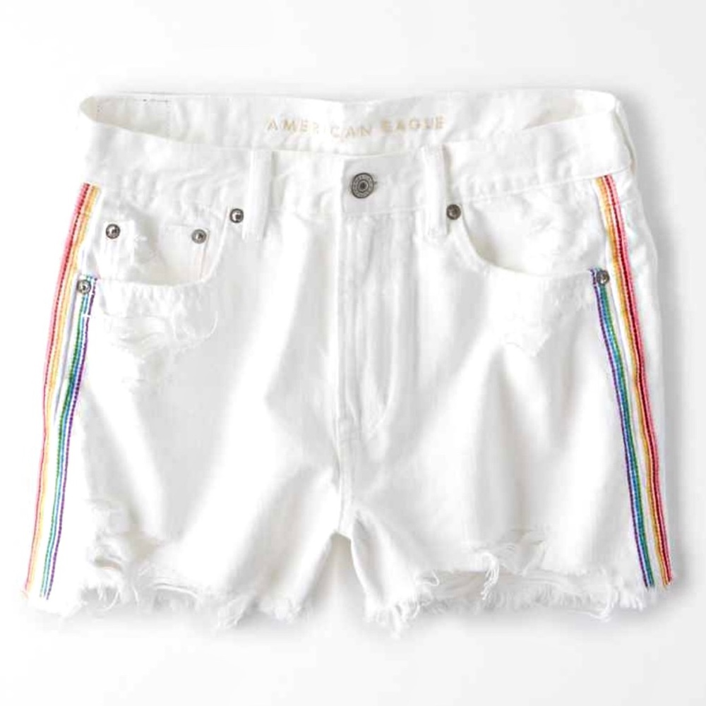 AE PRIDE Hi-Rise Destroyed Denim Festival Shorts